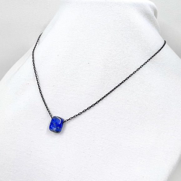 Nine West Jewelry - NWT - Nine West - Blue Glass Square Pendant 16” Black 925 Chain w/ Hook Closure